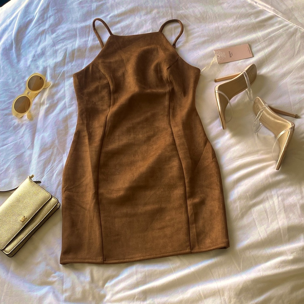 Brown Velvet Mini Dress